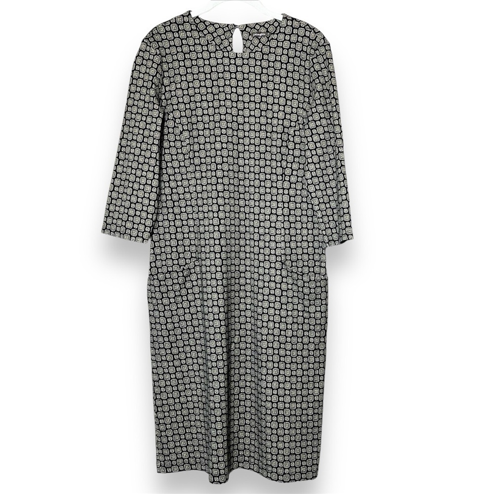 J. McLaughlin Stretch Knit Sheath Dress Medium‎ black tan damask print pockets